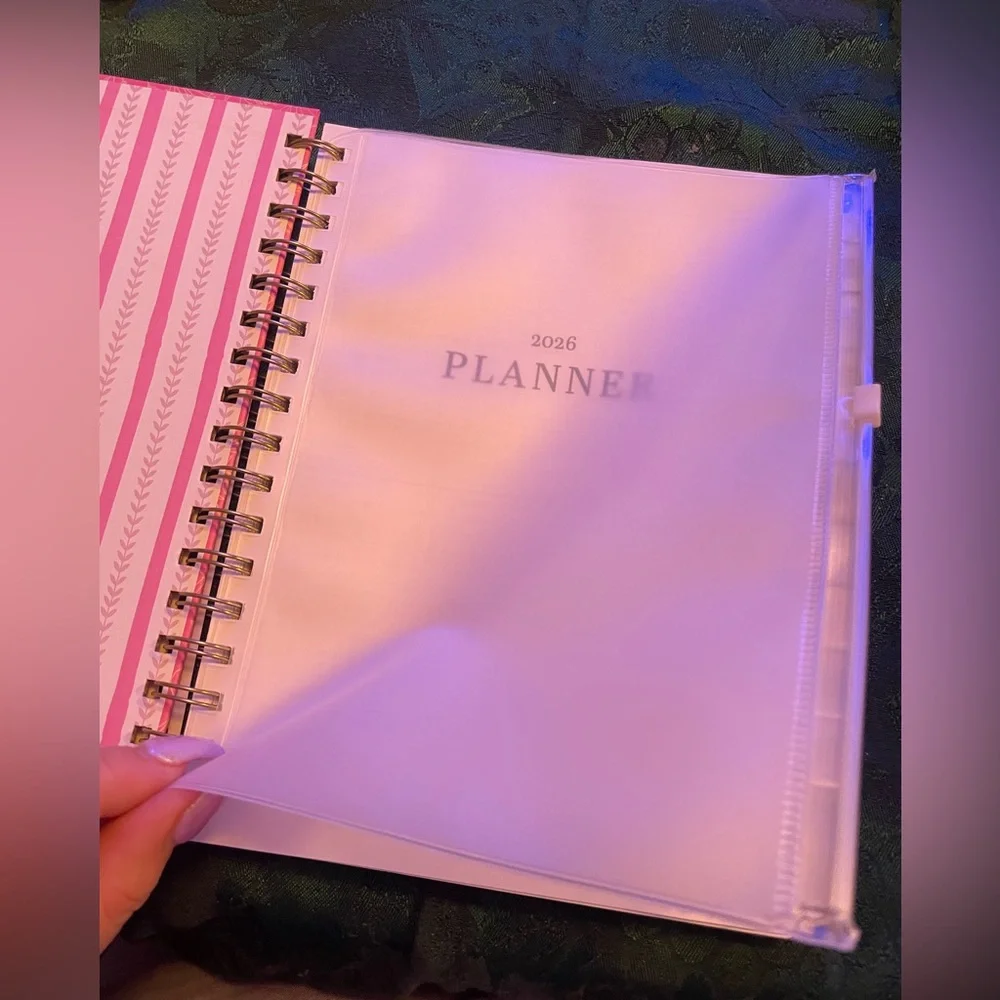 Hardcover Pink Floral Spiral 2026 Organizational Planner w/ Gold Accents,Travel